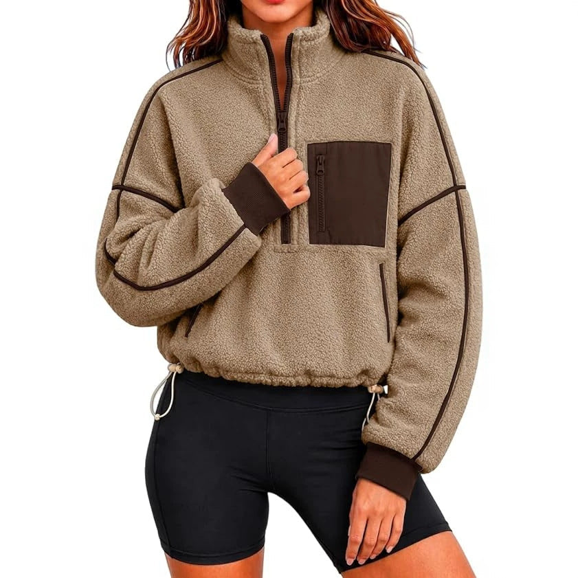 Damen Sweatshirt Rundhals Kurz Und Locker Mit Kordel