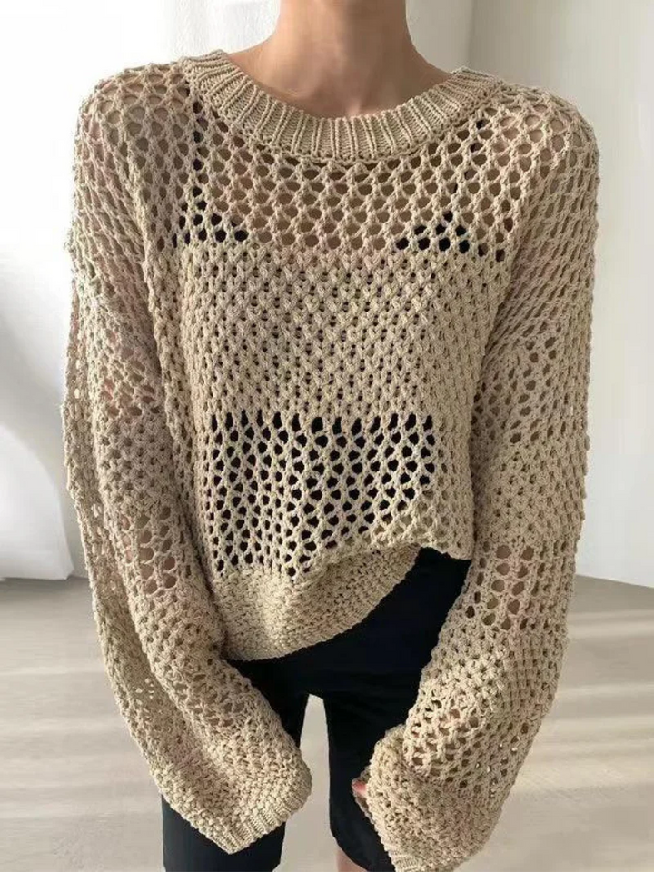 Leichter offen gestrickter Häkelpullover für Damen