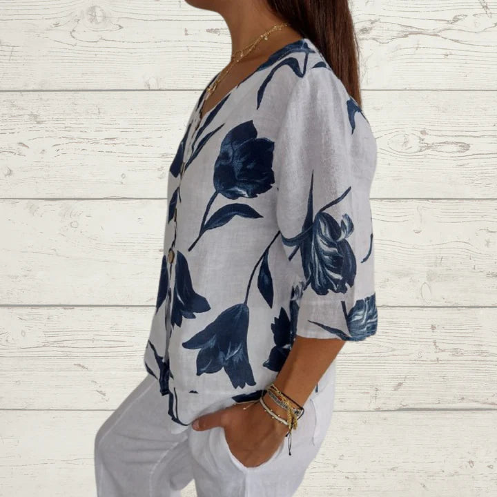 V-Ausschnitt Bedruckte Tunika-Bluse