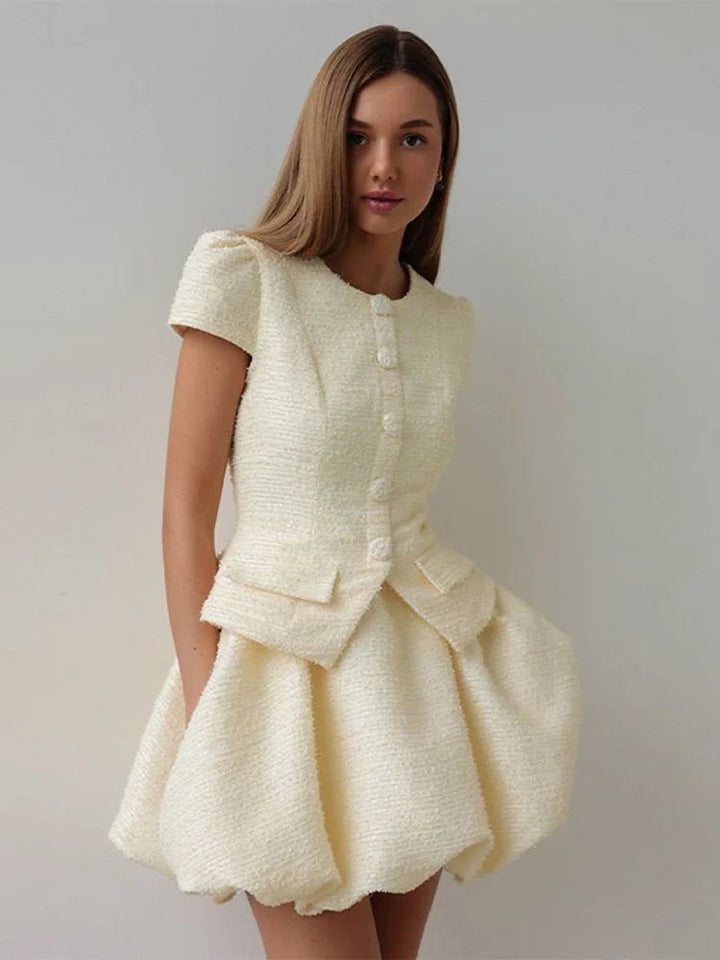 Zweiteiliges Set mit Bluse mit Puffärmeln und Bubble-Rock