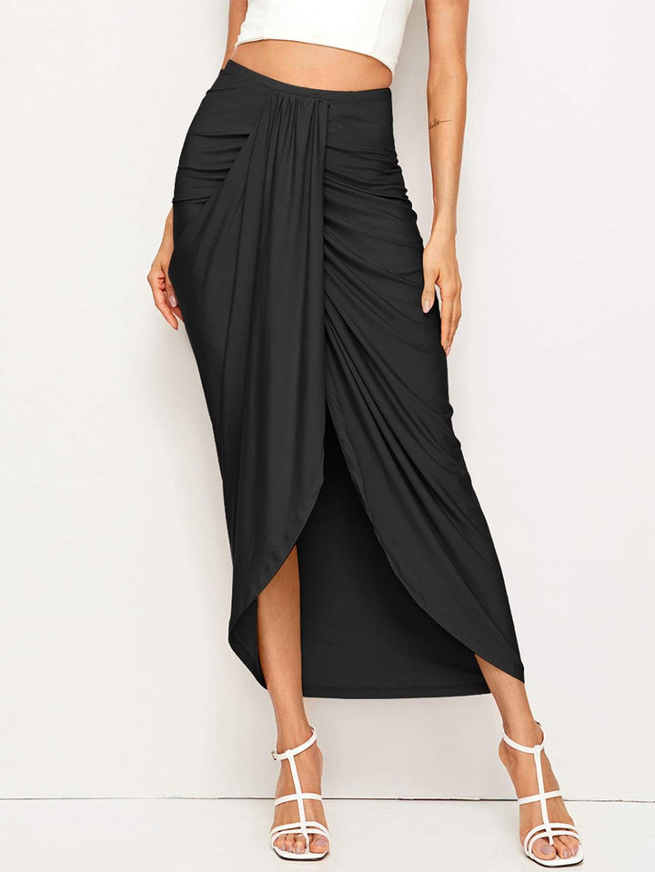 Drapierter Midirock mit hoher Taille Damenmode Unterteile