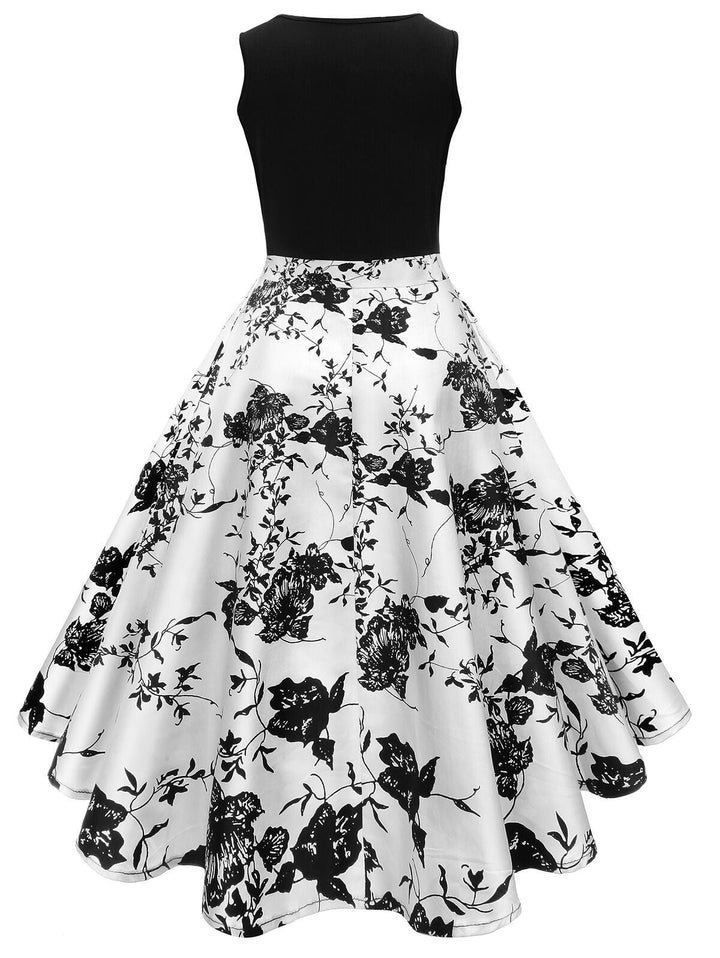 Vintage 1950er Jahre Blumen Trapez Cocktail Pin-up Kleid