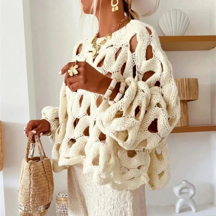 Damen Langarm Häkelstrickpullover Oberteil