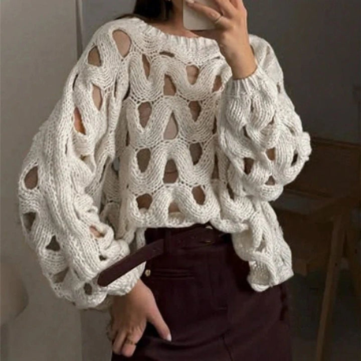 Damen Langarm Häkelstrickpullover Oberteil
