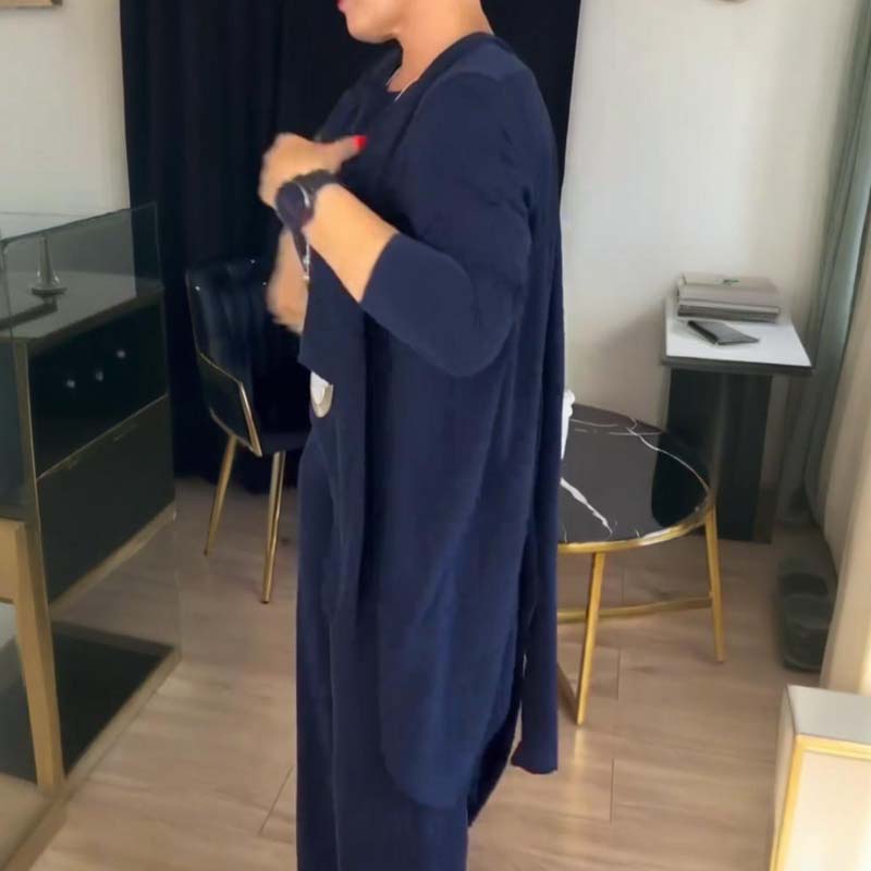 Schickes 3-teiliges Set aus langem Cardigan, Oberteil und Hose