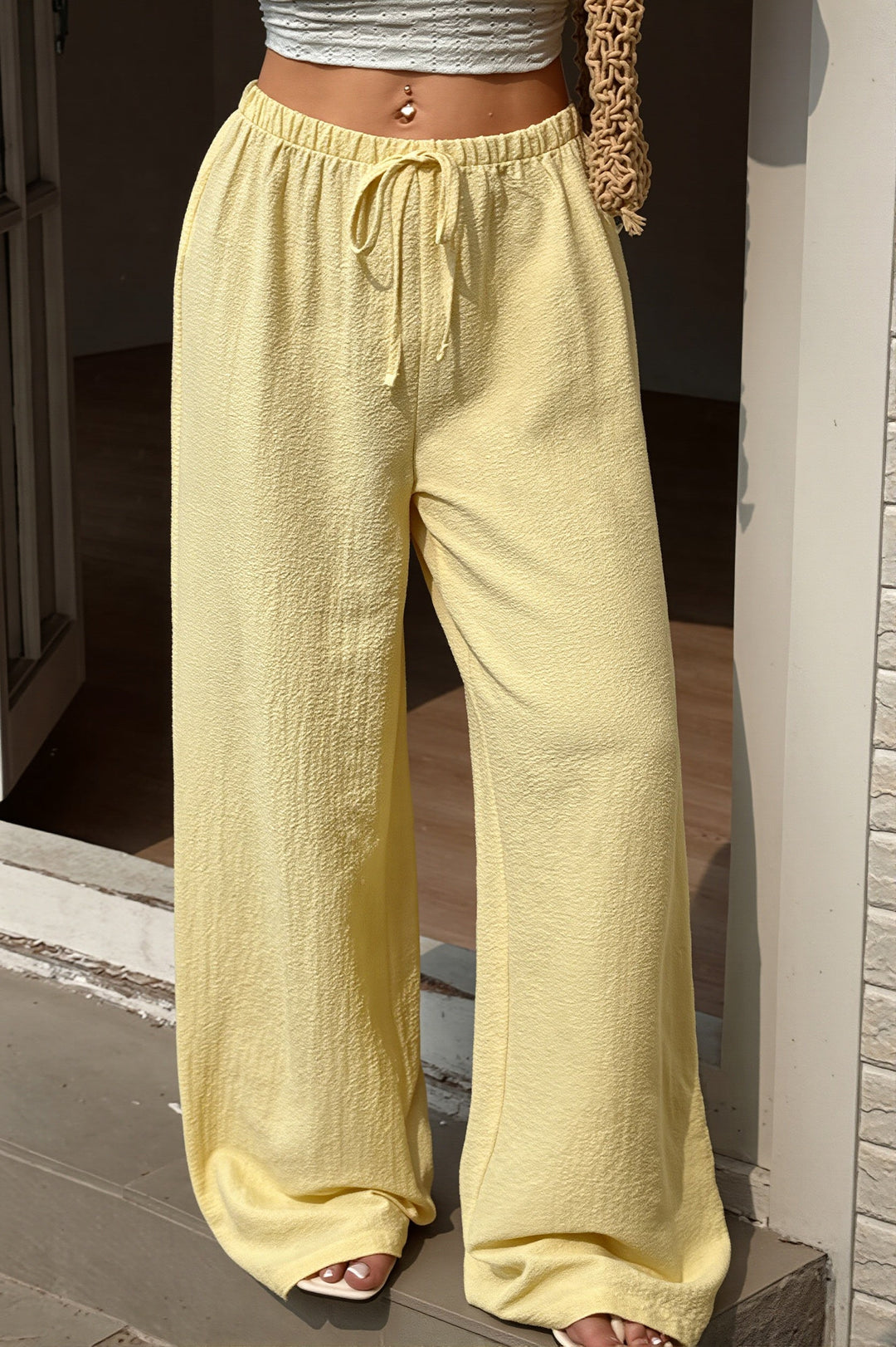 Damen Weite Hosen Mit Hoher Taille In Unifarbe