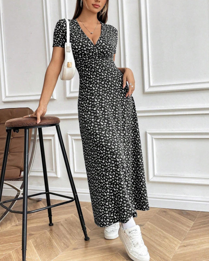 Elegantes bedrucktes tailliertes Midi-Kleid für Damen