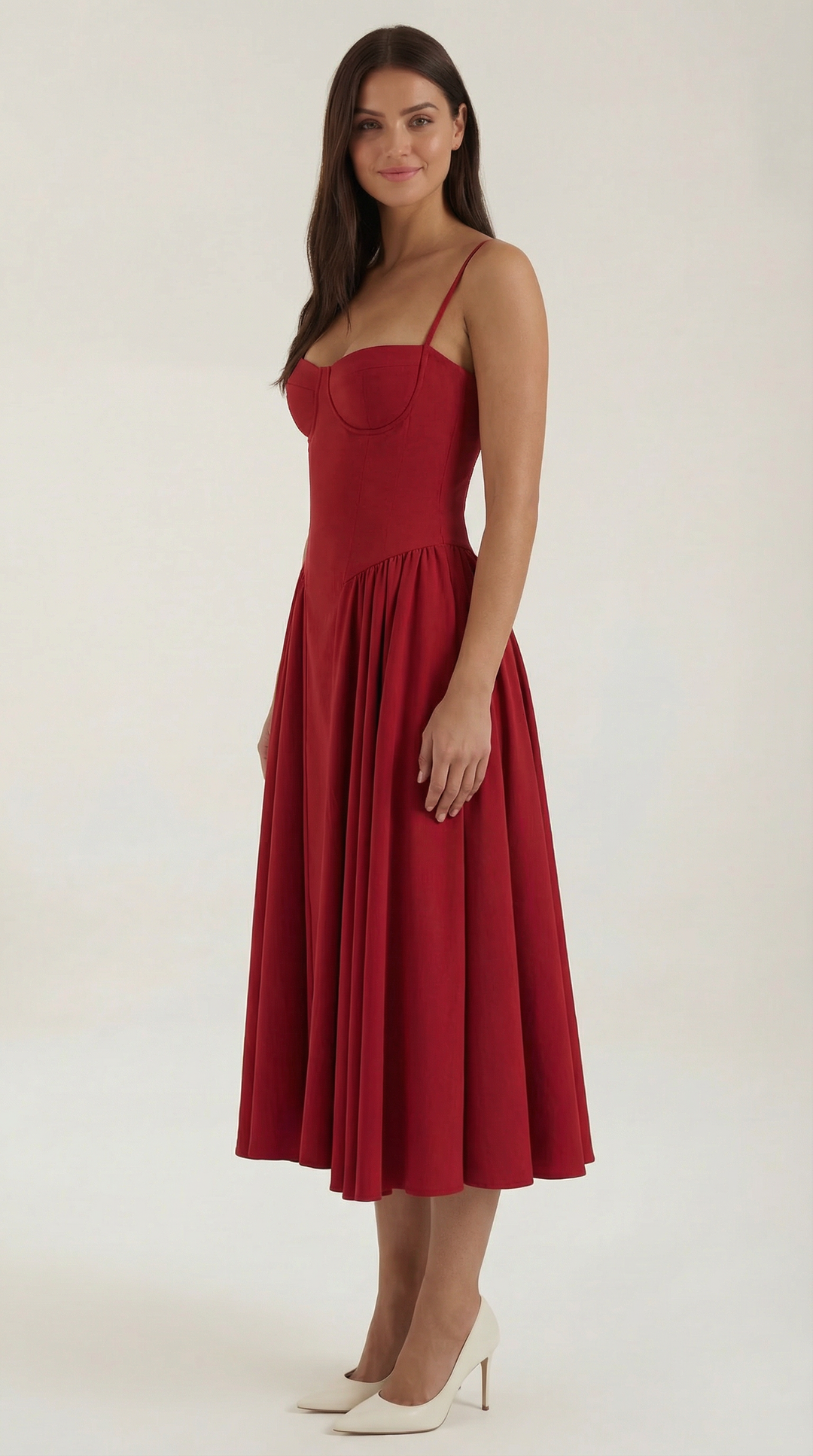 Damen Blumenmieder Midikleid mit Herzausschnitt
