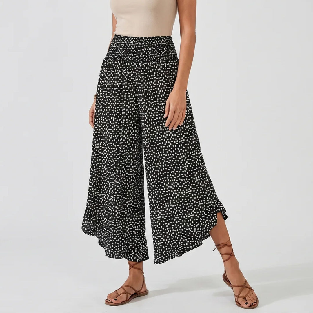 Damen Weite Hose mit Fließendem Stoff und Punktmuster