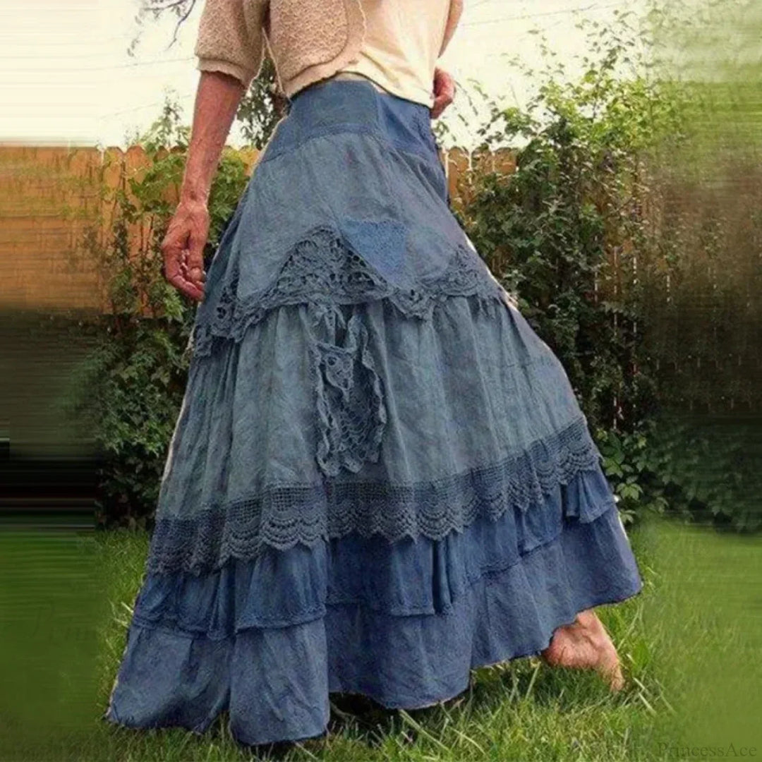 Großgrößen Baumwollmischung Rüschen Maxi-Rock im Vintage-Stil