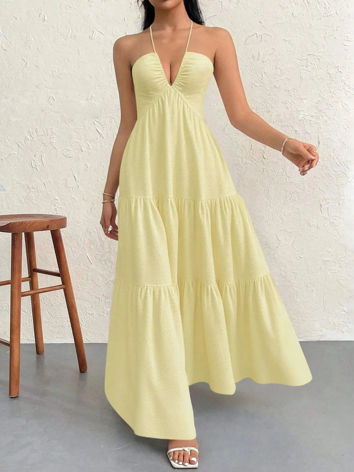 Maxikleid mit Neckholder und Stufen aus transparentem Polyester