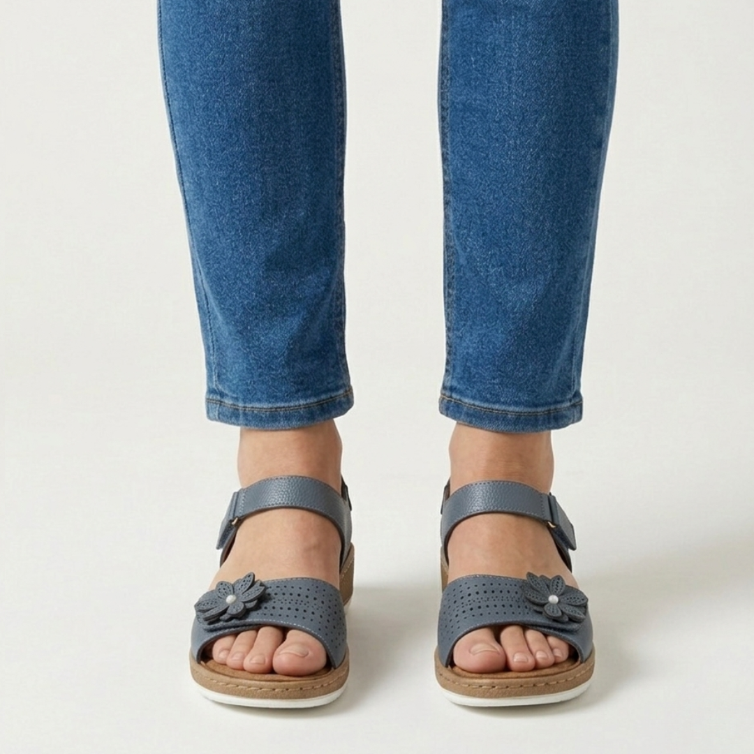 Damen Sandalen mit Blumenmuster und hohem Tragekomfort