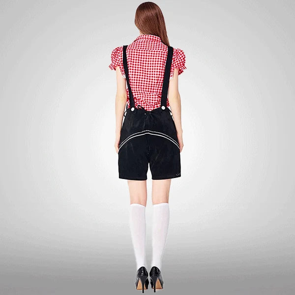 Damen Samt bestickte kurze Latzhosen mit kariertem Hemd