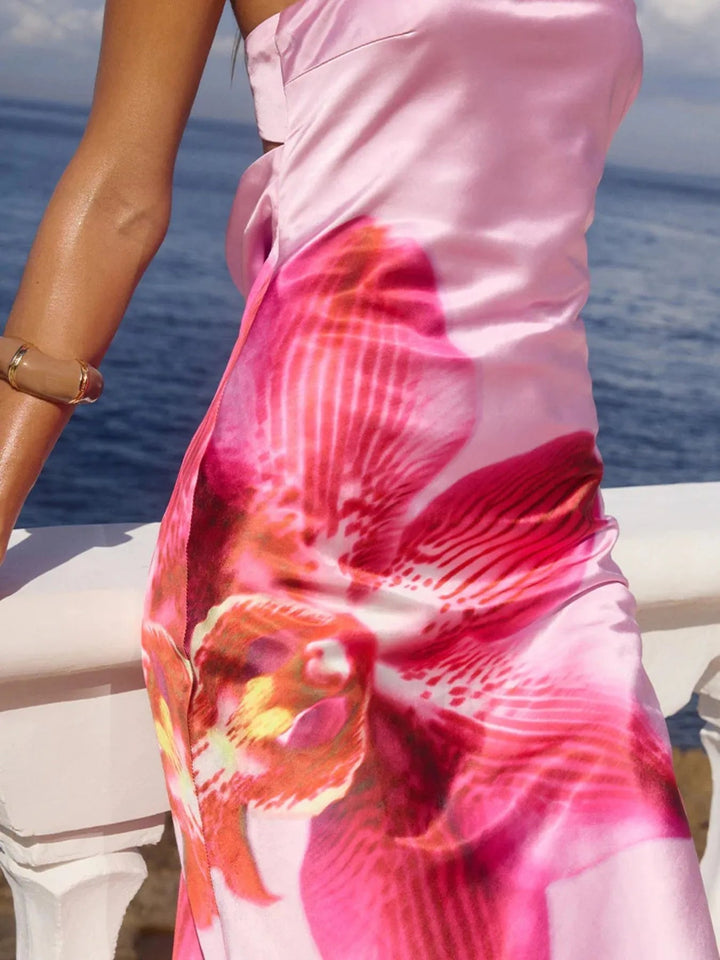 Bedrucktes Maxikleid aus Polyester mit Schlauchdesign