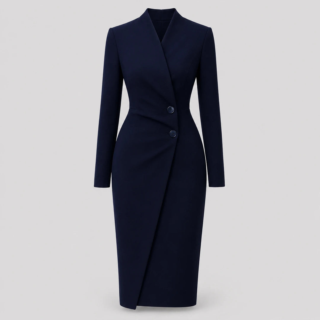 Damen V-Ausschnitt Langarm Wickel-Midikleid Maßgeschneidert Formal