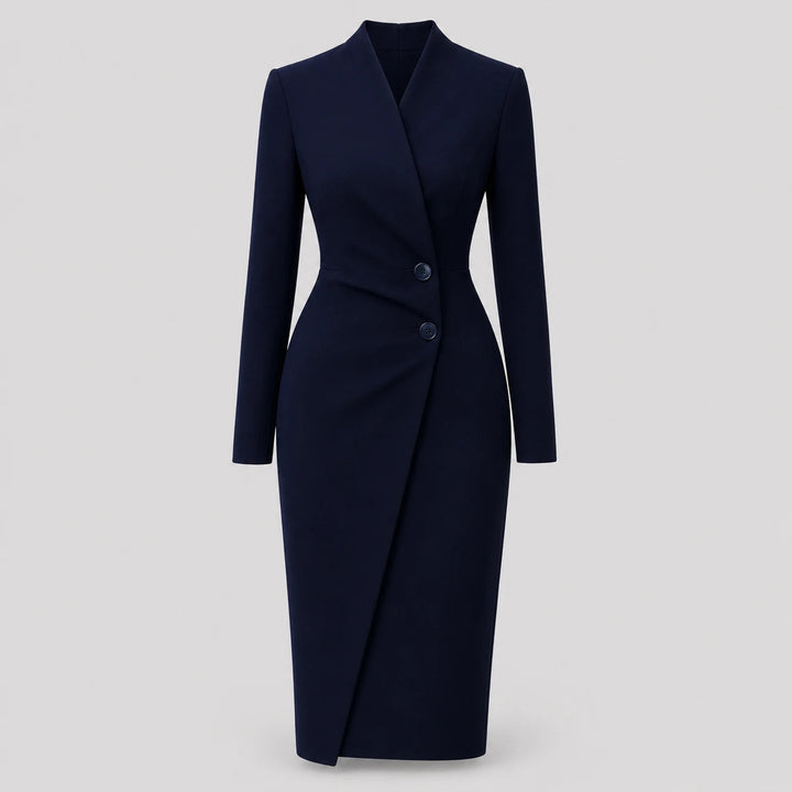 Damen V-Ausschnitt Langarm Wickel-Midikleid Maßgeschneidert Formal