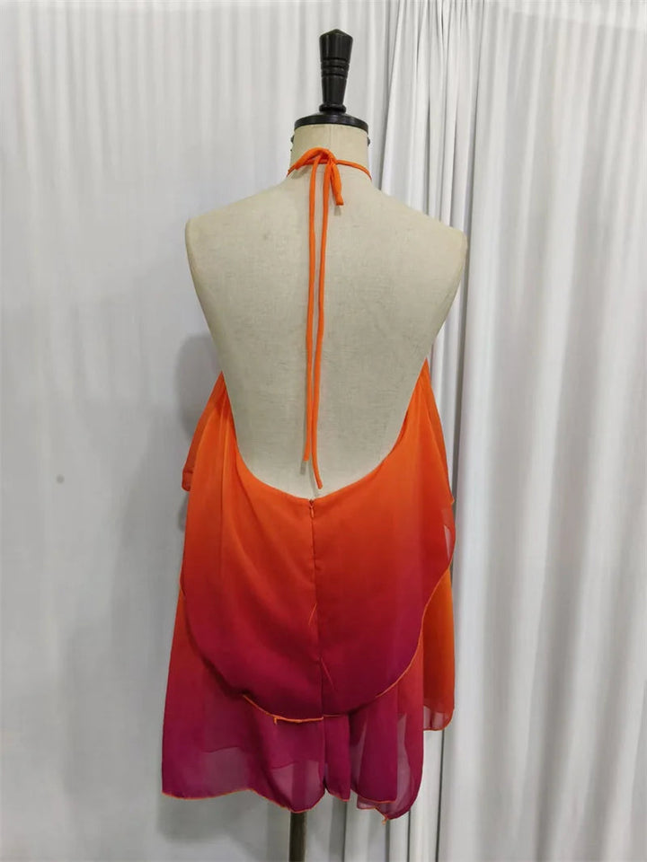 Schickes rosa Gradient Rüsch Mini Kleid