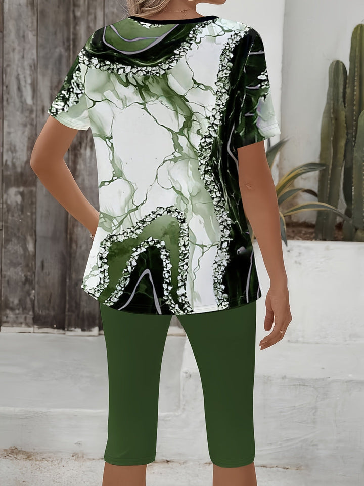 Bequemes Loungewear-Set für Damen mit abstraktem Muster im Detail