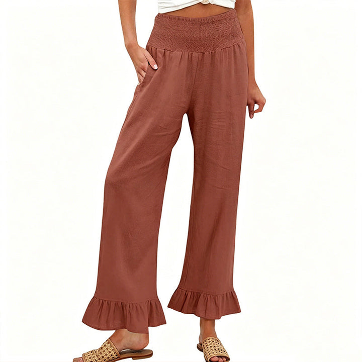 Boho-Hose mit weitem Bein und Volantsaum