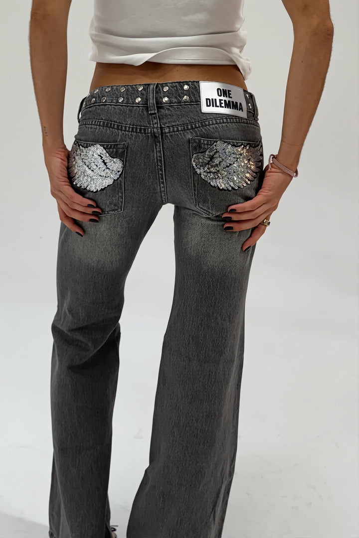 Damen Wide Leg Jeans aus Baumwolle mit Patchwork in Vorderansicht