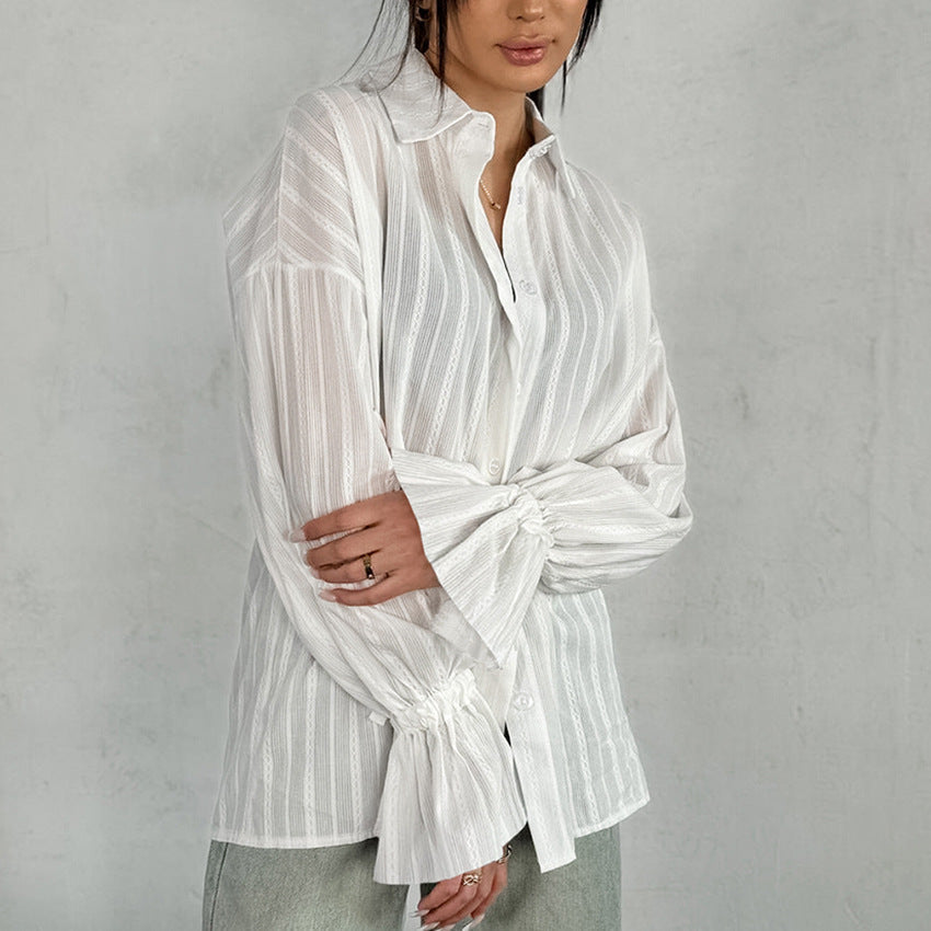 Gestreifte Bluse mit gebundenen Manschetten für Damen