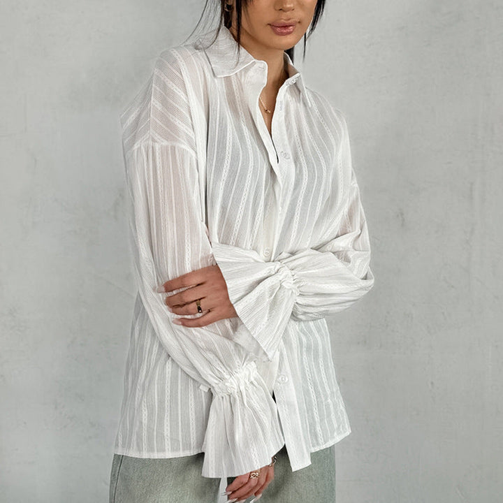 Gestreifte Bluse mit gebundenen Manschetten für Damen