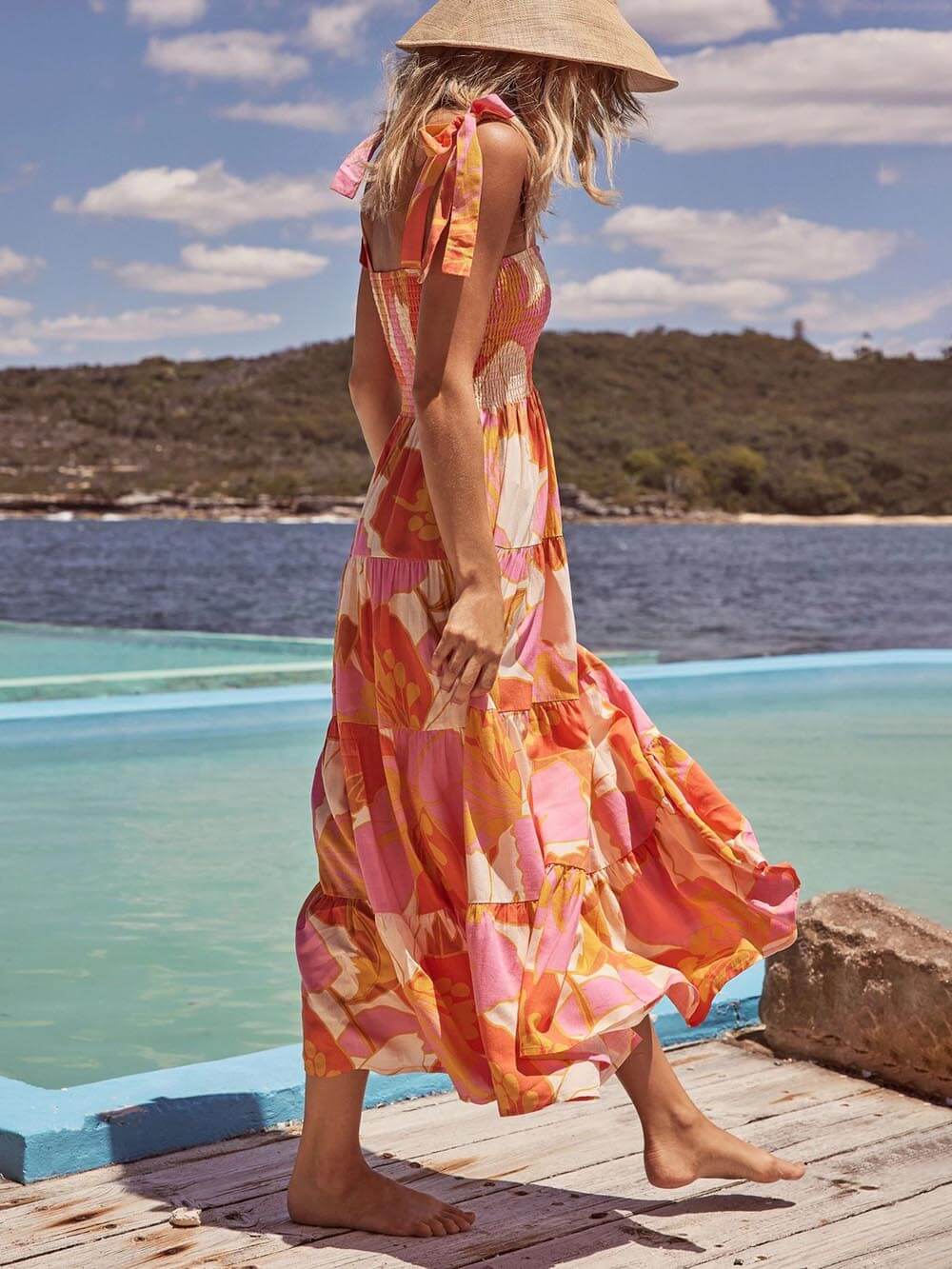 Marta® | Ärmelloses Plissiertes Cami-Kleid mit Brustdruck und Stretch-Passform