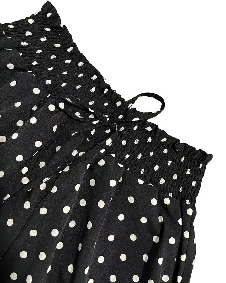 Lange weite Damenhose mit Polka Dot Print, Nahaufnahme