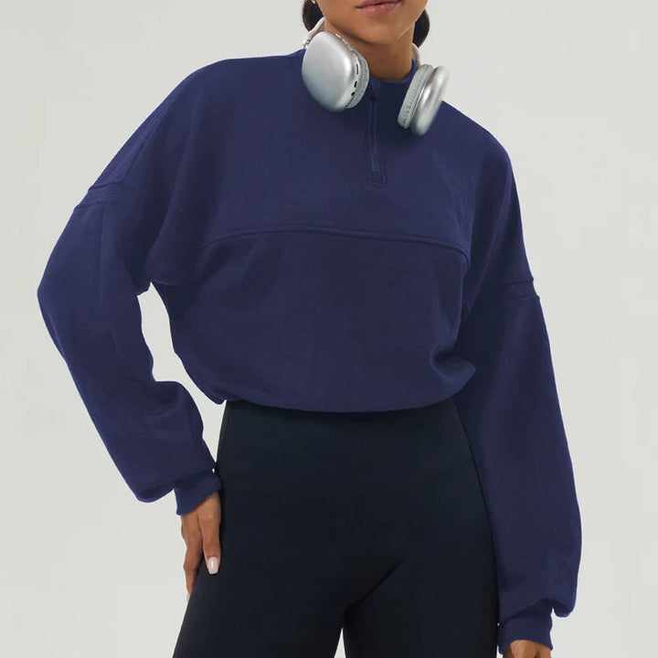 Übergroßes Sweatshirt aus Baumwollmischung mit halbem Reißverschluss für Damen