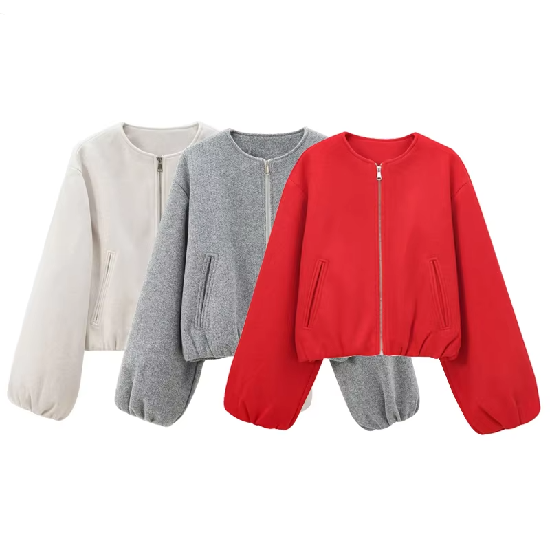 Damen Cropped Zip Bomberjacke