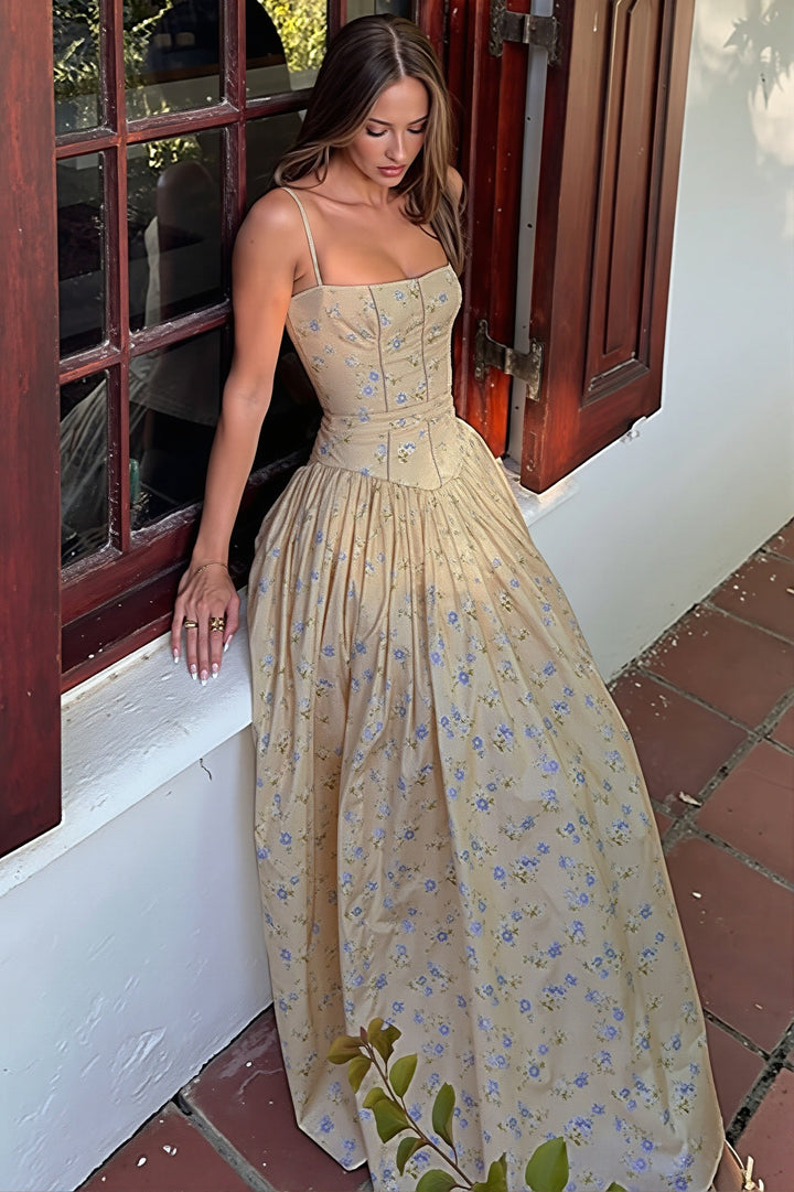 Ärmelloses Damen-Maxikleid mit floralem Muster und schmaler Silhouette