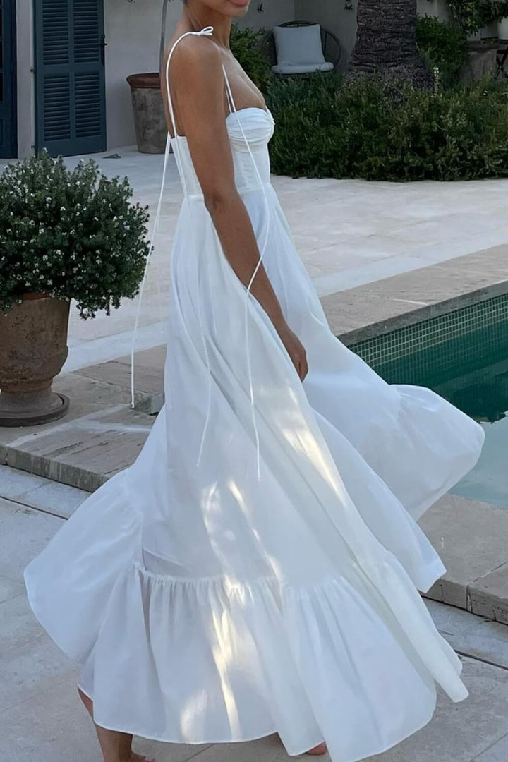 Polyester Fließendes Langkleid Weiß