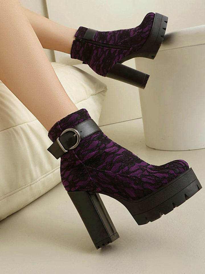 Vintage Spitzen-Plateau-Stiefeletten mit klobigen Absätzen