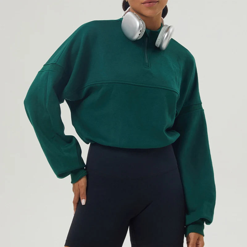 Übergroßes Sweatshirt aus Baumwollmischung mit halbem Reißverschluss für Damen
