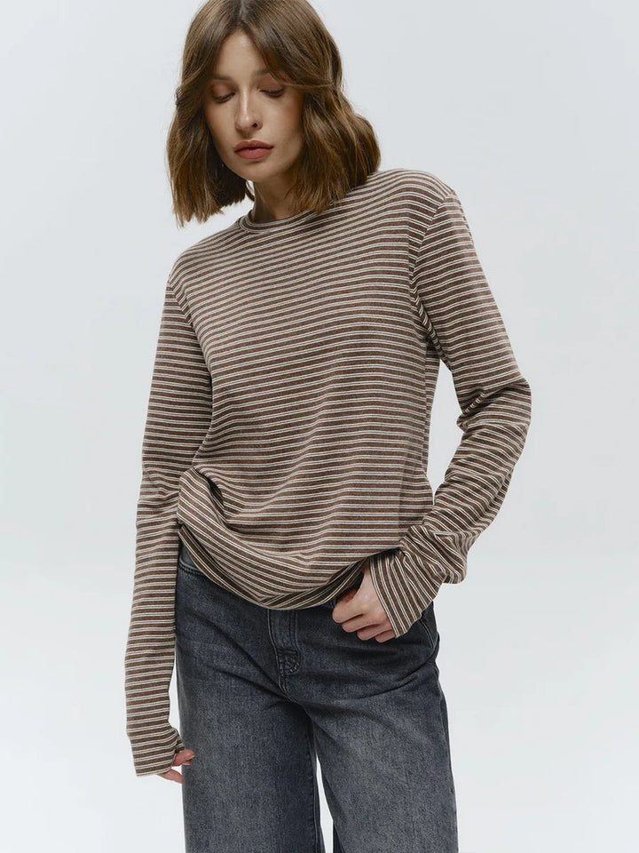 Damen Baumwolle Langarmshirt mit Streifenmuster