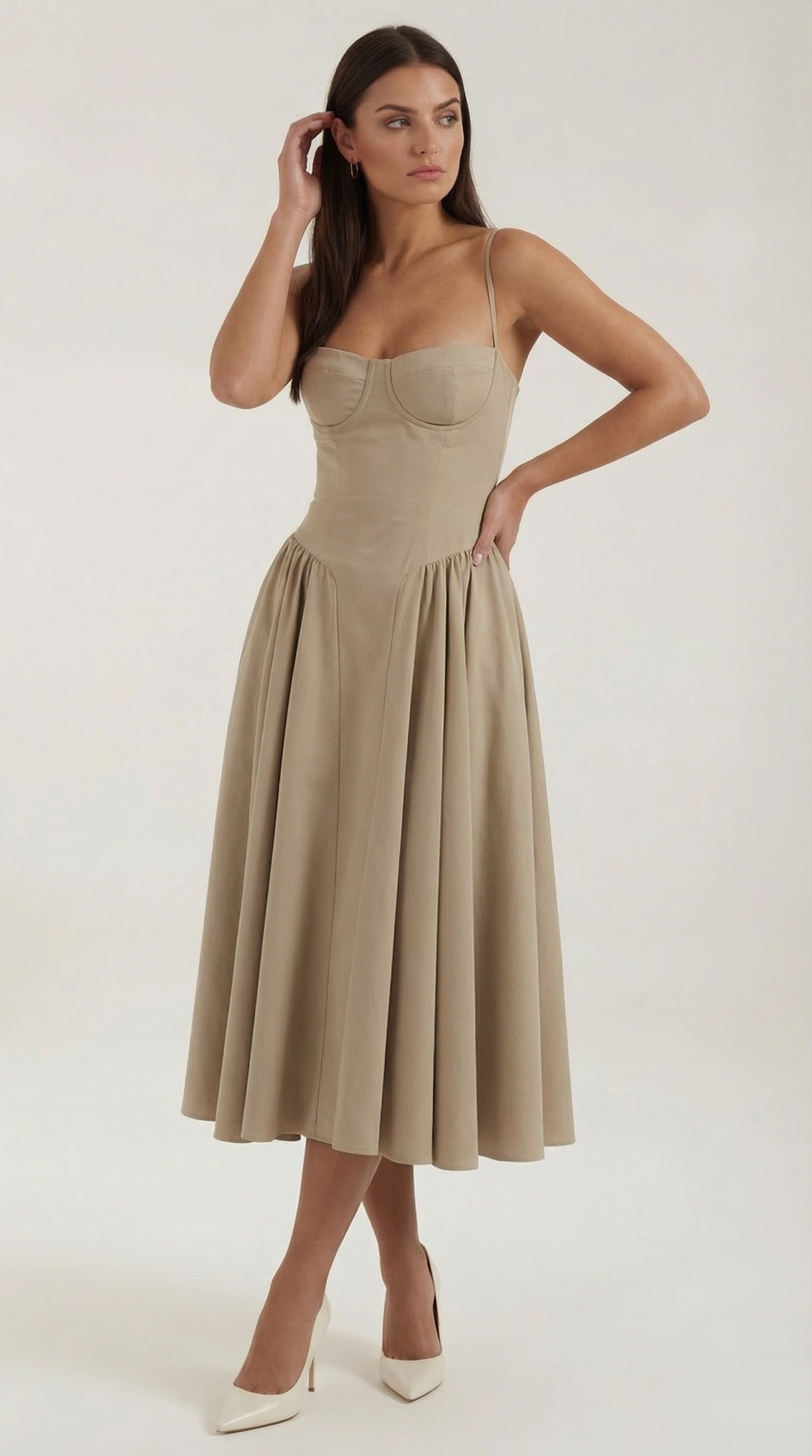 Damen Blumenmieder Midikleid mit Herzausschnitt