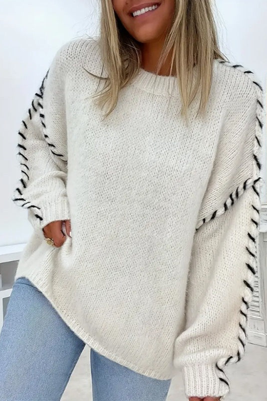 Women's Knitted Jumper with Contrast Lace Detail