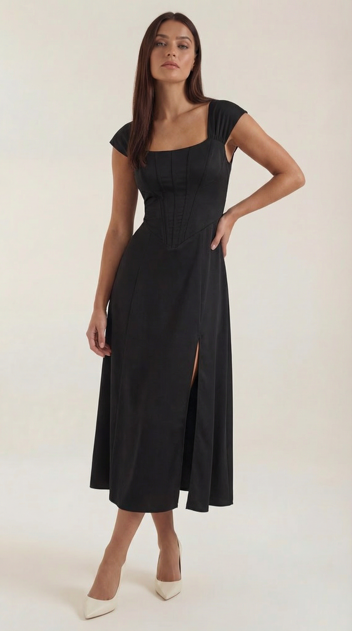 Damen Korsett Midikleid Elegantes Hochzeitsgastkleid
