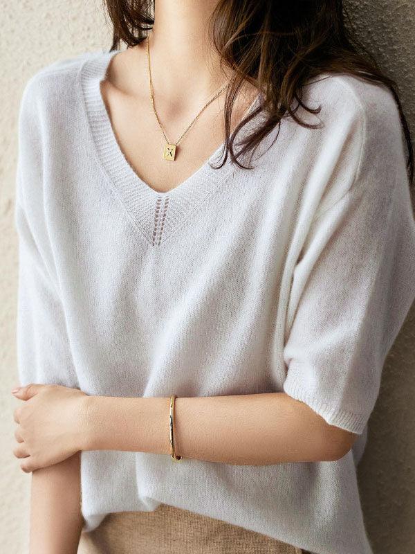 Luxuriöser weicher Kaschmir-Pullover mit V-Ausschnitt für Damen