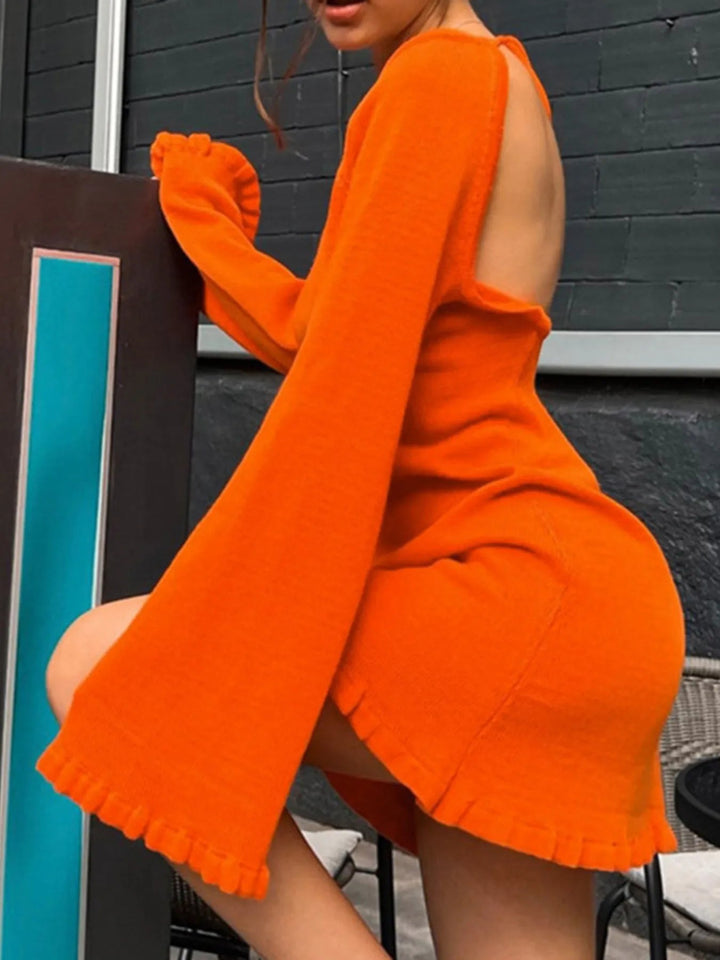 Damen Langarm Strickkleid mit Rückenausschnitt