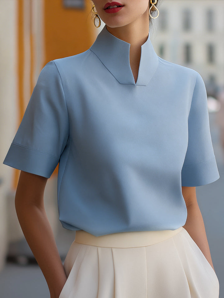 Damen Stehkragen Minimalistische Strukturierte Bluse