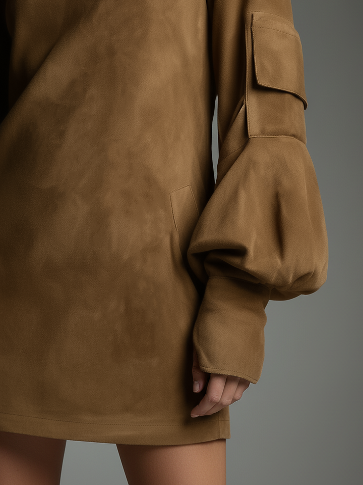 Vintage Wildleder Rollkragen-Minikleid – Müheloser Schicker Stil