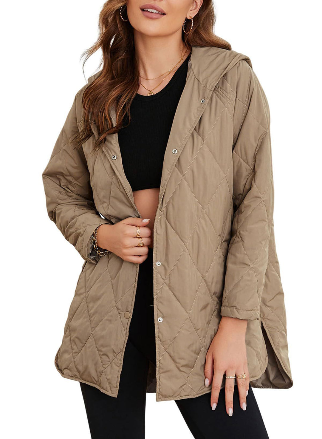 Damen Steppjacke Mit Kapuze Im Rautenmuster