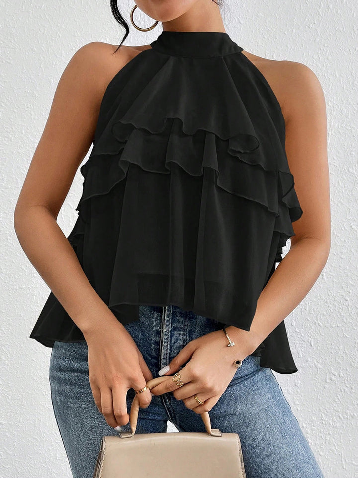 Luftiges Damen-Top mit Volantbesatz und fließendem Chiffonstoff