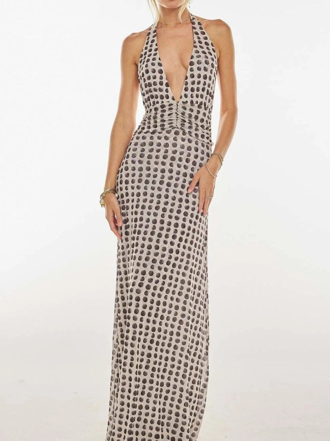 Maxikleid mit Blumenmuster, Neckholder und tiefem V-Ausschnitt