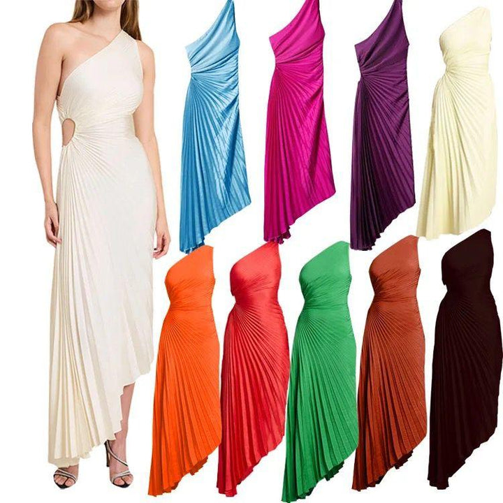 Asymmetrisches One-Shoulder Plissee-Midikleid aus Poly-Georgette