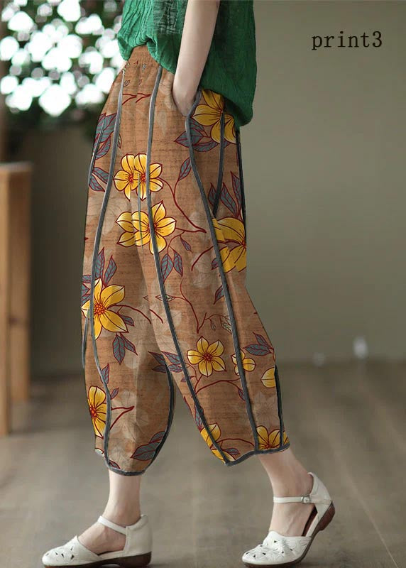 Weiße Haremshose aus Leinen mit Patchwork, Taschen und Streifen