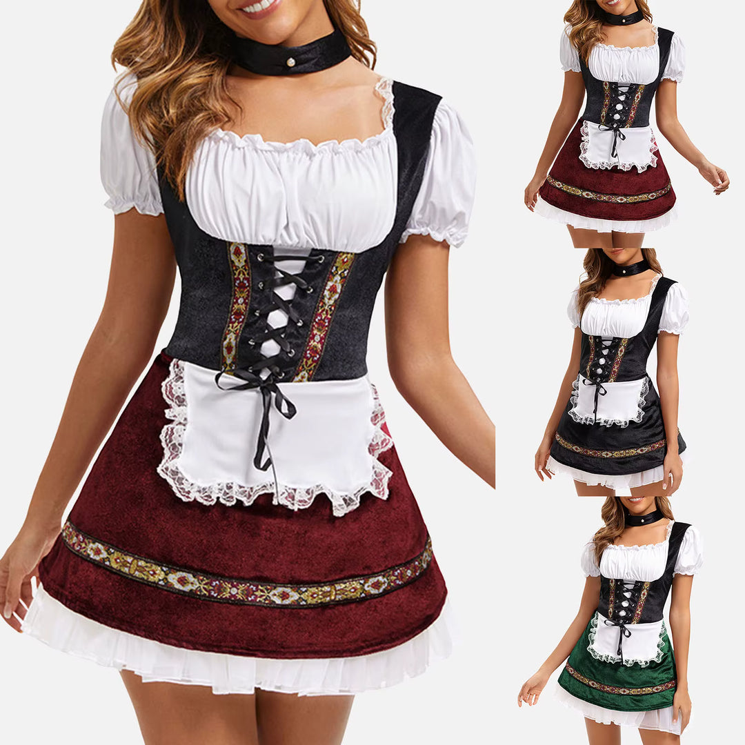 Damen geschnürtes, maßgeschneidertes Dirndlkleid aus Polyester