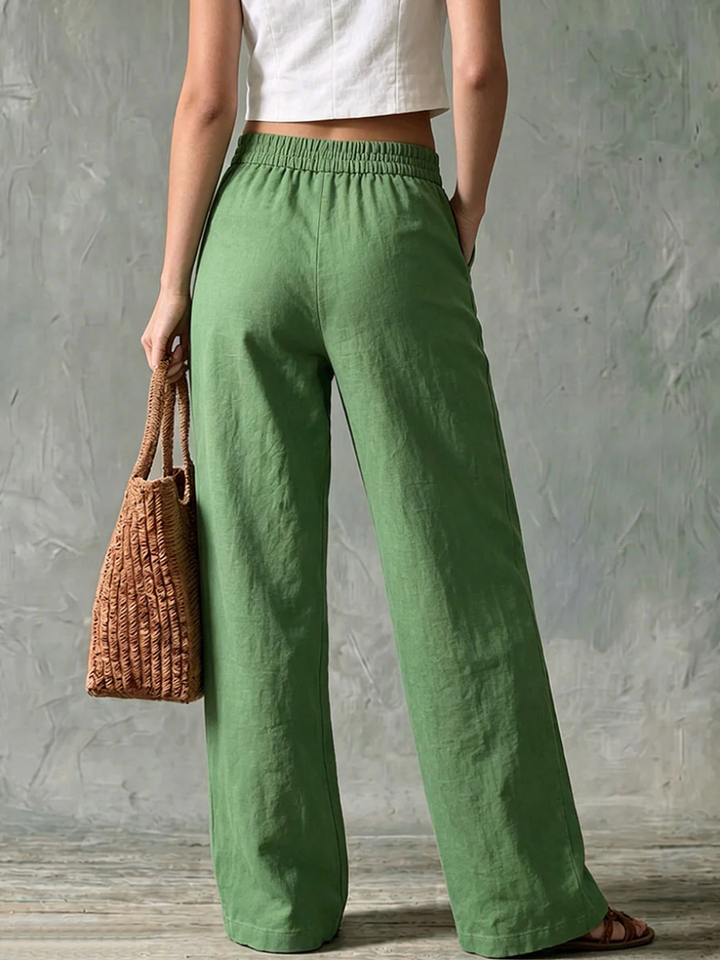 Einfarbige grüne High-Waist-Hose für Damen mit weitem Bein