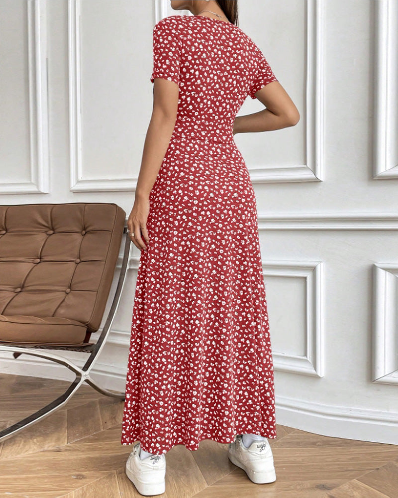 Elegantes bedrucktes tailliertes Midi-Kleid für Damen